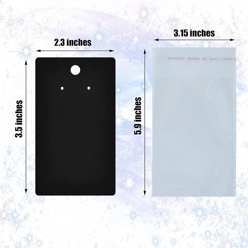 Twavang Black Earring Display Cards with 100Pcs Earring Holder Cards, 200 Pcs Ear Backs and 100Pcs Jewelry Packaging Bag for Earrings Necklace Jewelry Display (3.5" x 2.3" Inches) - Image 2